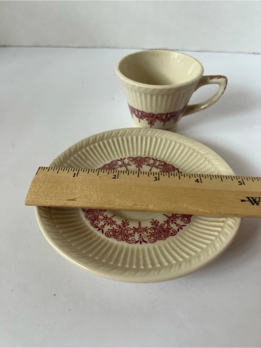 Vintage Staffordshire Shenango demitasse/espresso cup & saucer 1950's red/cream